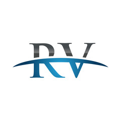 RV initial company swoosh logo blue