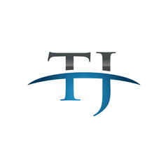 TJ initial company swoosh logo blue