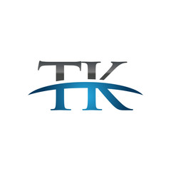 TK initial company swoosh logo blue