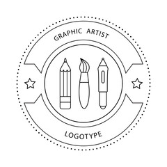 Brush, pencil and digital pen for logo.