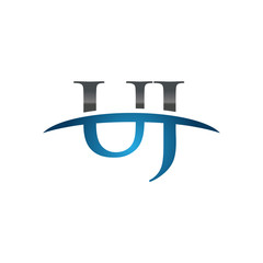 UJ initial company swoosh logo blue