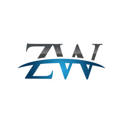 ZW initial company swoosh logo blue
