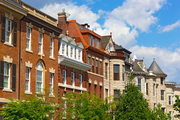 Residential townhouses in Washington DC, USA. Historic residential neighborhood near DuPont Circle in US capital.