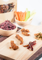 Fried fish and Brown rice in Thailand food