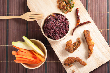 Fried fish and Brown rice in Thailand food