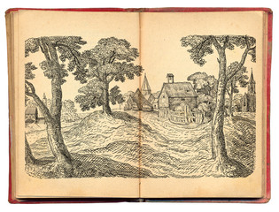 Illustration with view of old village
