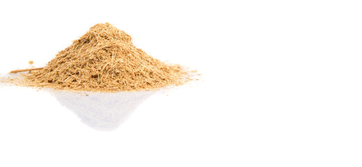 Dried lemongrass powder over white background