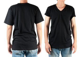 Black t shirt on man template on white background