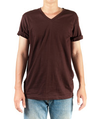 Obraz premium brown t shirt on man template on white background