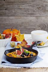 Healthy pumpkin baked oatmeal with banana