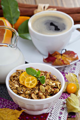 Pumpkin breakfast granola in a bowl