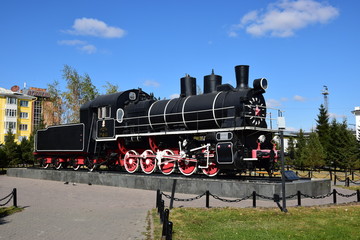 Historic steam locomotive in Astana, Kazakhstan