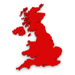 Red 3D Outline of the United Kingdom Isolated on White