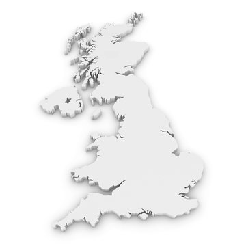 White 3D Outline of the United Kingdom Isolated on White