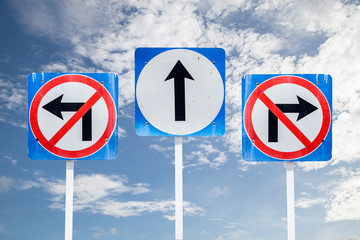 road sign  on blue sky and cloud  background.