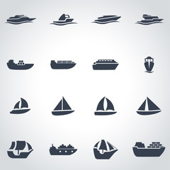 Vector black ship and boat icon set