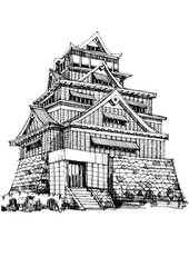 Free hand sketch World famous landmark : Kumamoto castle Japan.
