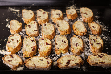 Homemade Italian biscotti/ biscuits on a baking pan
