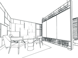 interior outline drawing sketch