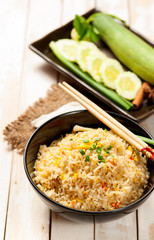 Fried Rice Thailand  and Vegetables on wood table
