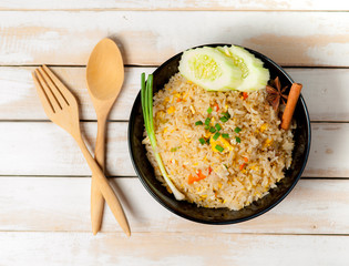 Fried Rice Thailand  and Vegetables on wood table