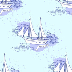 Seamless pattern with ship