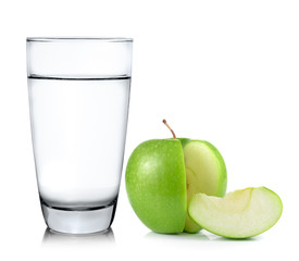 Glass of water and apple isolated on white background