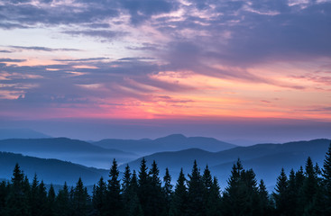 A magic sunrise in the Carpathian mountains