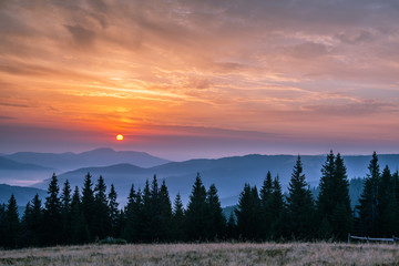 A magic sunrise in the Carpathian mountains