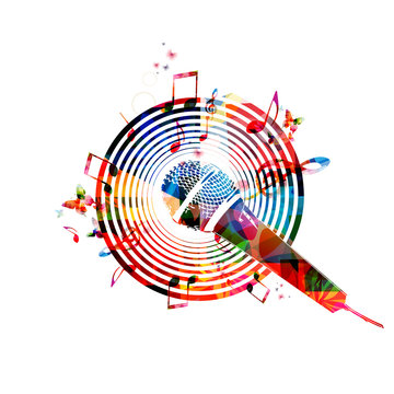Music notes background with microphone
