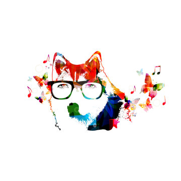 Colorful wolf design with butterflies