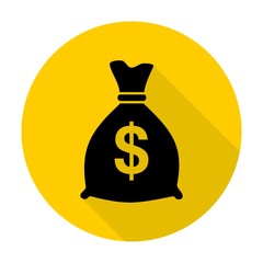 Money bag icon with long shadow