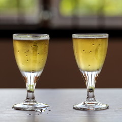 Two Glasses of Cold Beers on Table