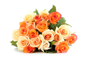 Bouquet of orange roses isolated on white