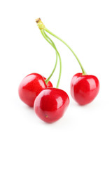 Ripe cherries isolated on white