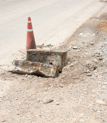 dangerous manhole cover in the road
