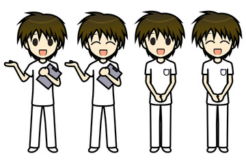 シンプルキャラクター　会話・表情イラスト集　看護師 男性　案内