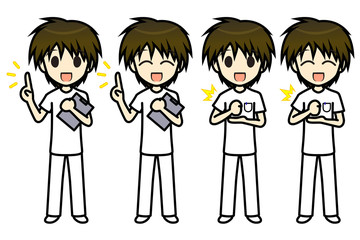 シンプルキャラクター　会話・表情イラスト集　看護師 男性　要点・納得