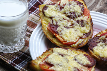 breakfast sandwich with hot milk