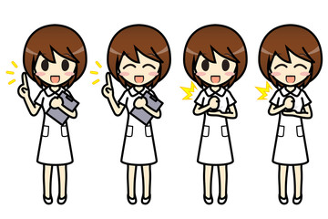 シンプルキャラクター　会話・表情イラスト集　看護師（スカート） 女性　要点・納得