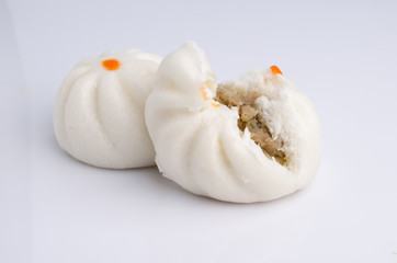 Salapao steamed Chinese bun isolated on white background.