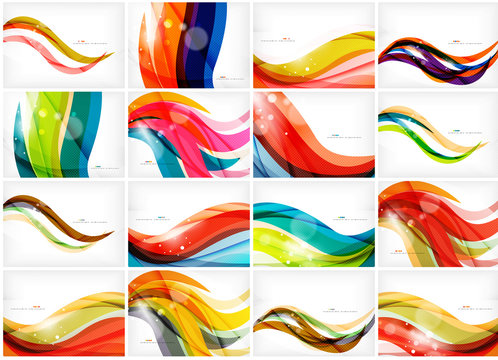 Set of colorful flowing motion abstract backgrounds. Smooth