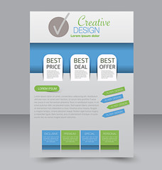 Flyer template. Business brochure. Editable A4 poster for design, education, presentation, website, magazine cover. Blue and green color.