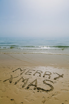 Merry Xmas Message on a Tropical Beach