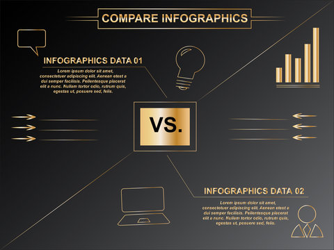 Luxury business compare infographics with black and gold colors