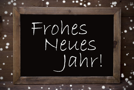 Chalkboard With Frohes Neues Jahr Mean New Year, Snowflakes