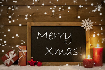 Fototapeta na wymiar Christmas Card, Blackboard, Snowflakes, Candles, Merry Xmas