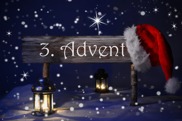 Sign Candlelight Santa Hat 3. Advent Means Christmas Time 