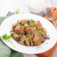 Chicken meatballs with oyster mushrooms