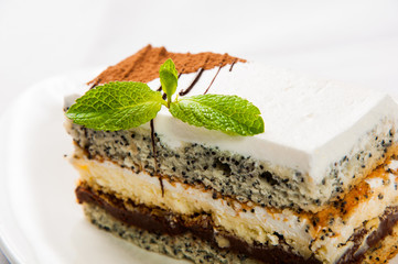 Cake with poppy seed and leaf fresh mint